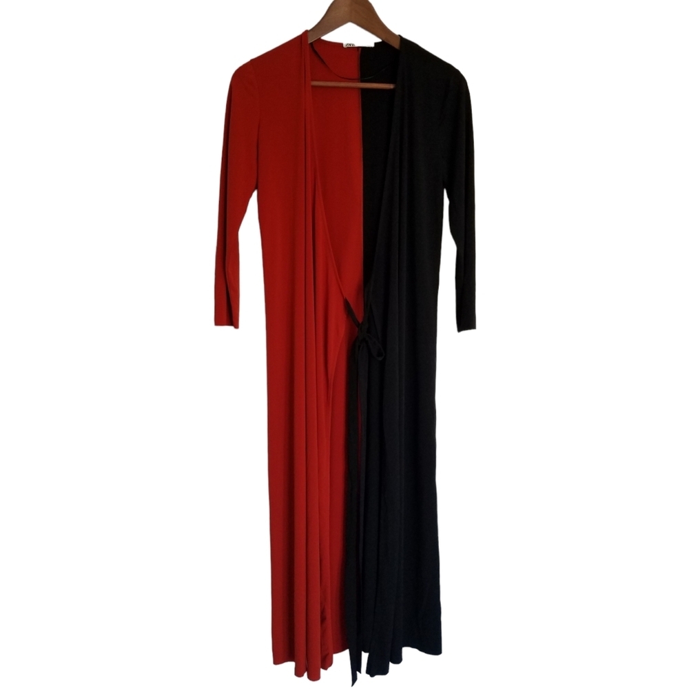 Zara Women's Long Line Duster Kimono belt open front Block Color Size Medium